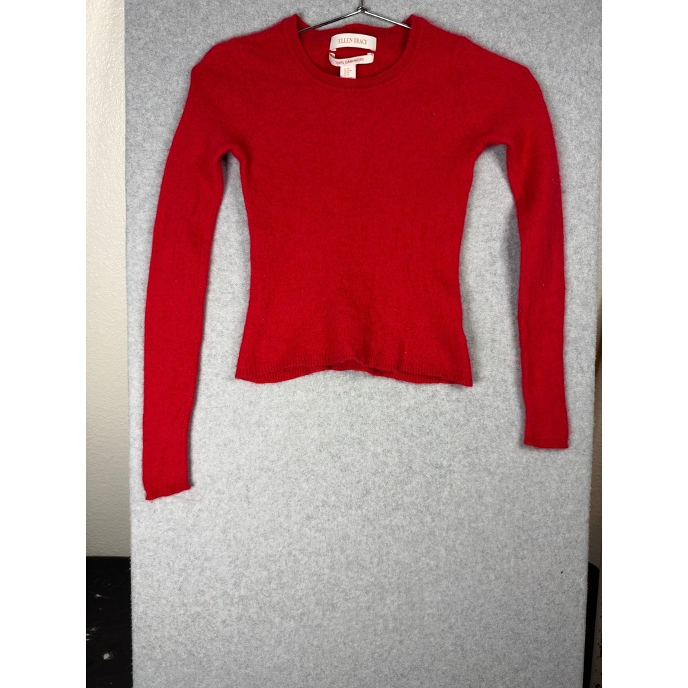 Ellen Tracy Red 100% Cashmere Crew Neck Long Sleeve Sweater Womens Medium